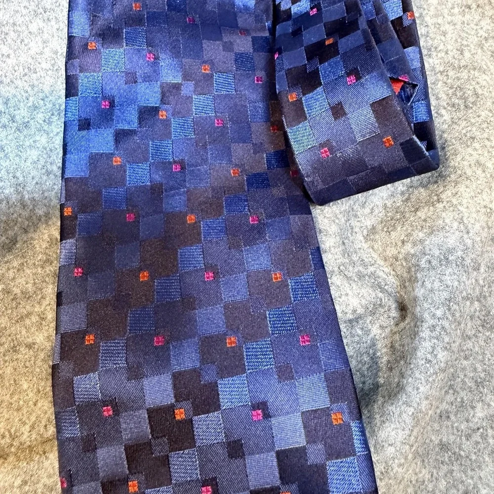 Christian Lacroix Tie Mens One Size Blue Geometric Silk Made Italy Necktie
